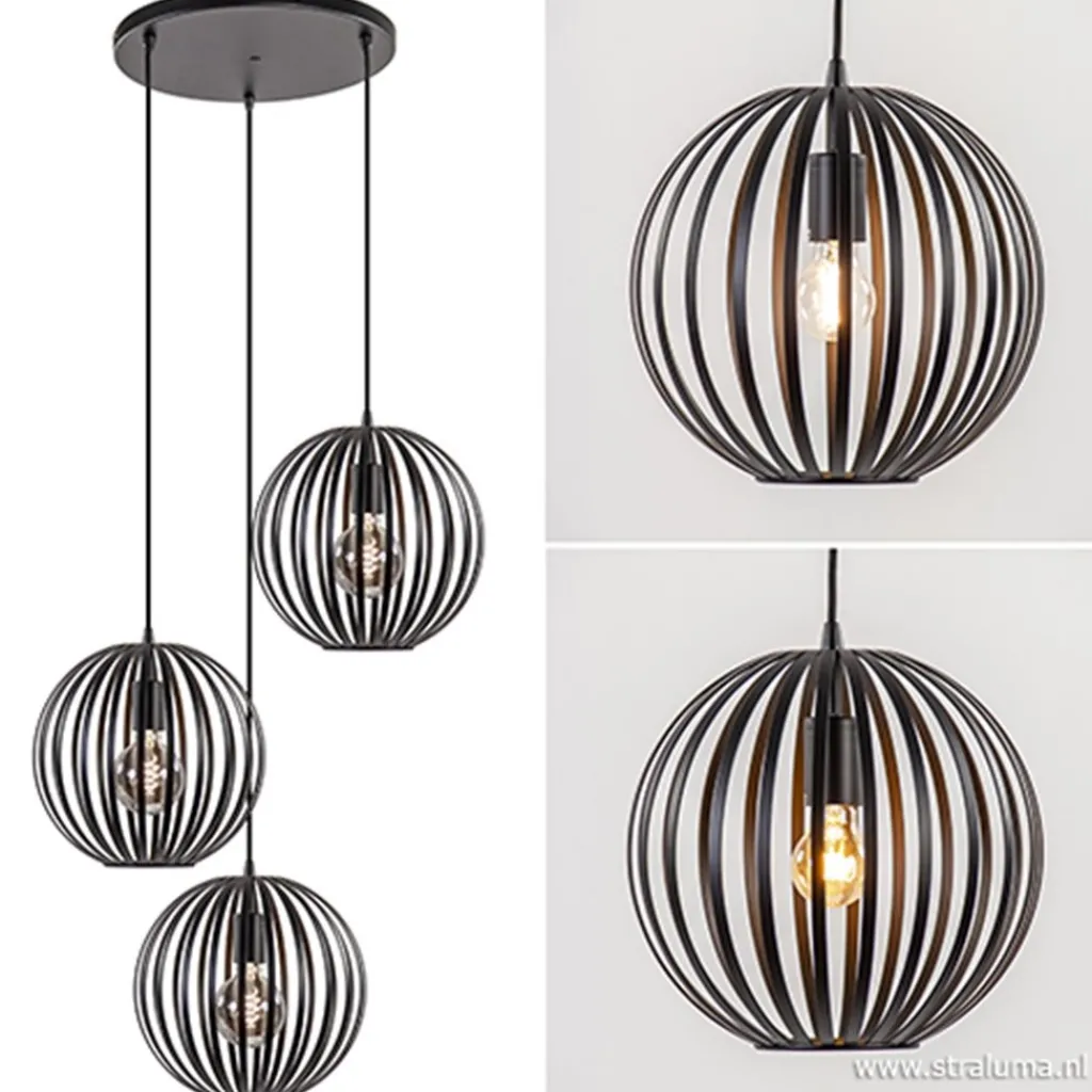 Straluma Hanglamp rond 3-lichts bollen zwart> Pendel Lampen|Slaapkamerlampen