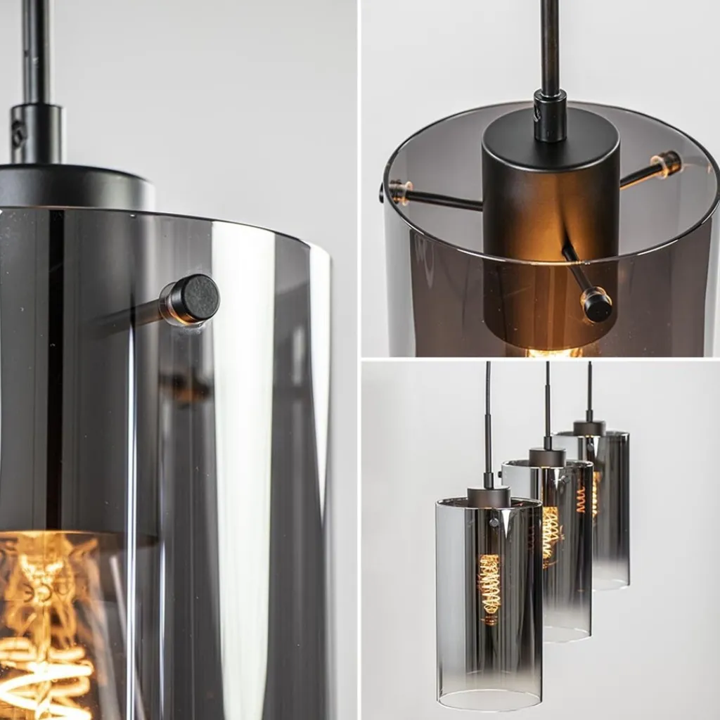 Straluma Hanglamp Ventotto 3l zwart/smoke glas> Eettafellampen|Keukenverlichting