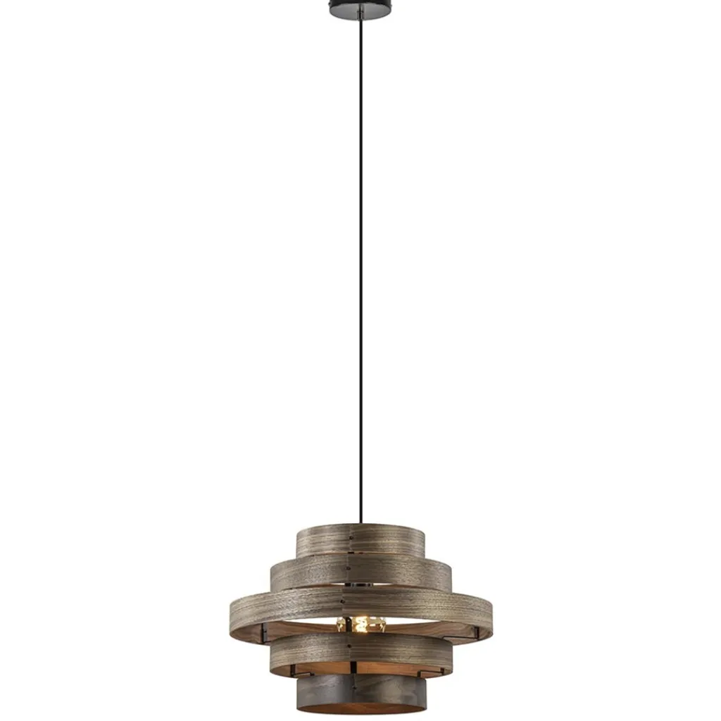 Straluma Hanglamp Walnut 6-ringen hout/zwart> Woonkamerlampen|Slaapkamerlampen