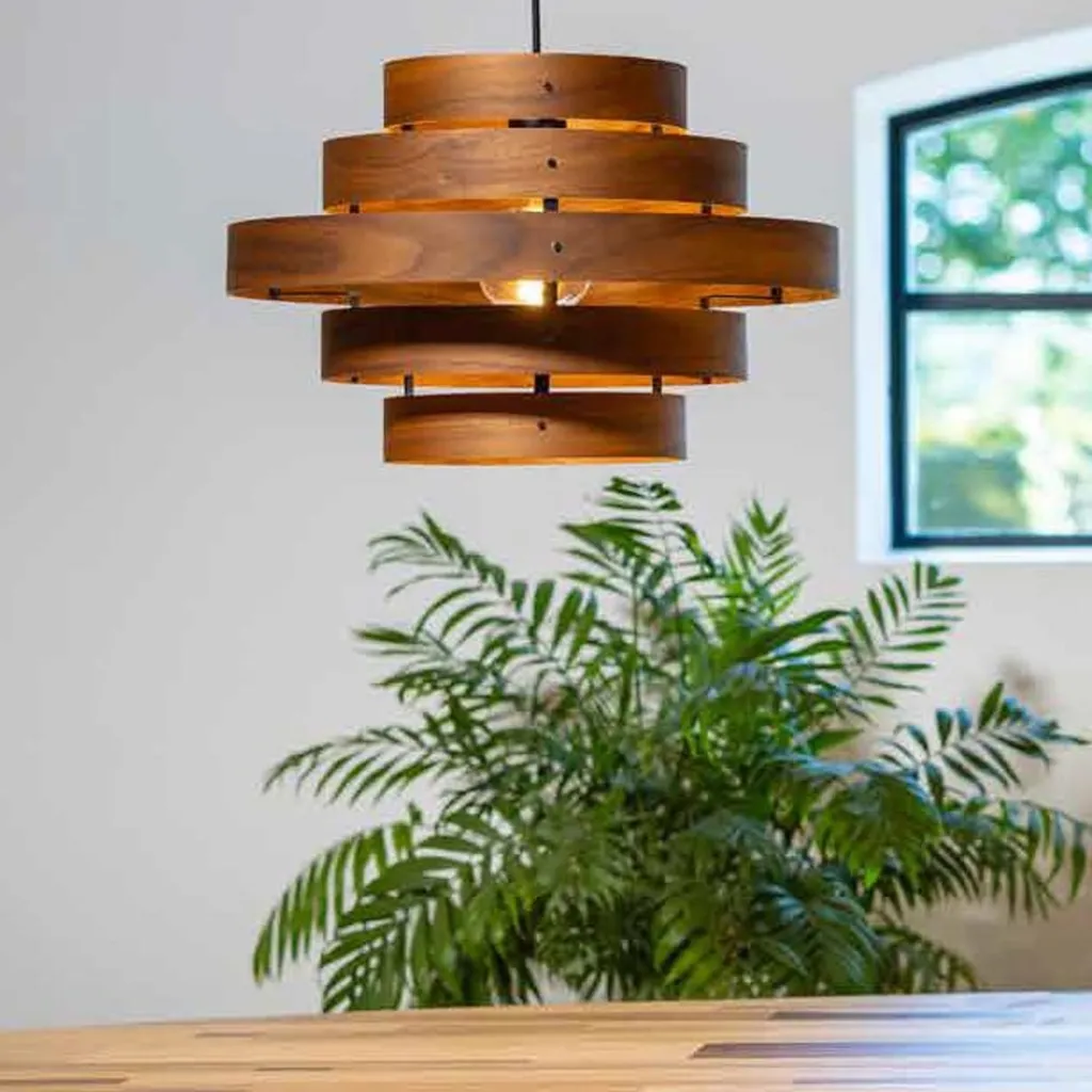 Straluma Hanglamp Walnut 6-ringen hout/zwart> Woonkamerlampen|Slaapkamerlampen