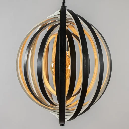 Straluma Hanglamp Woody 44 zwart/naturel hout> Eettafellampen|Woonkamerlampen