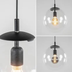 Straluma Hanglamp zwart met helder glazen bol 30 cm><noscript><img width=