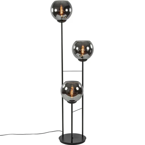 Straluma Hotel chique 3-lichts vloerlamp zwart met smoke/titanium glas> Vloerlampen|Luxe Verlichting