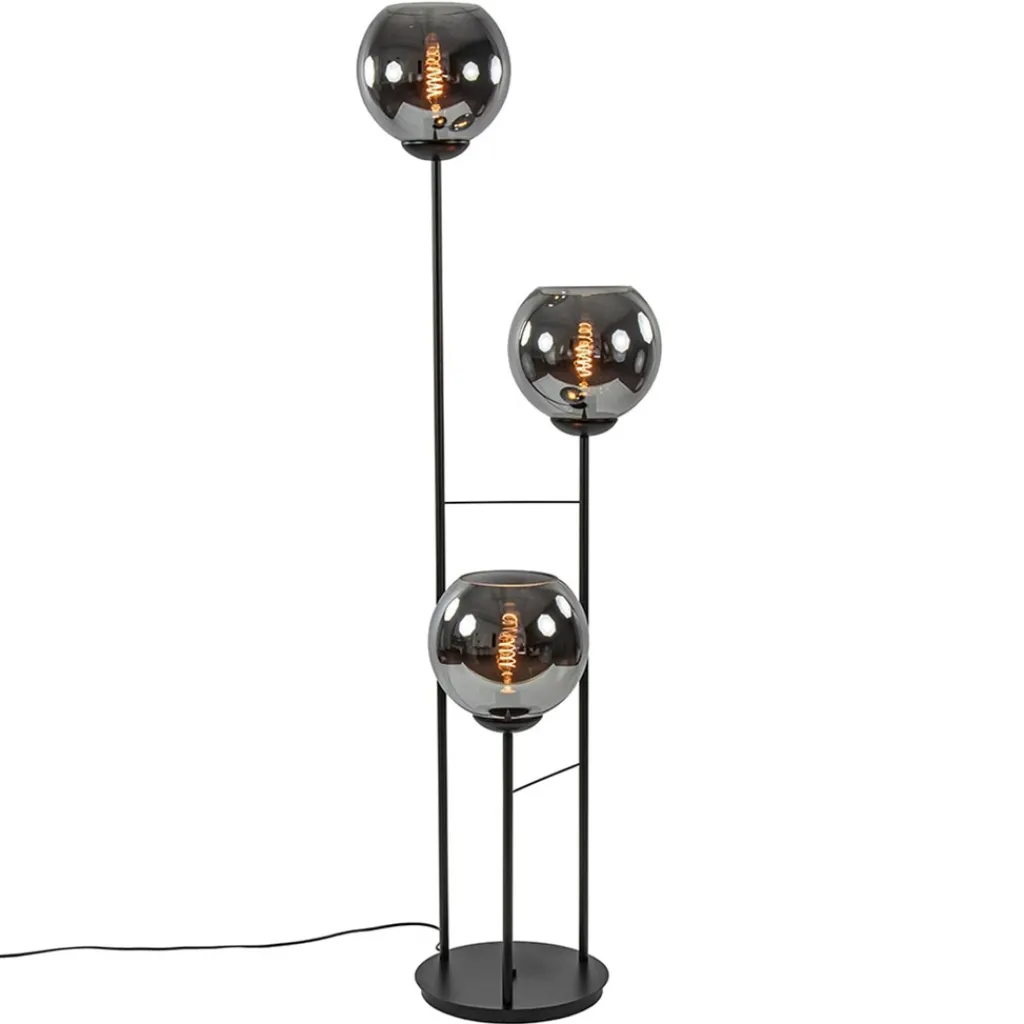 Straluma Hotel chique 3-lichts vloerlamp zwart met smoke/titanium glas> Vloerlampen|Luxe Verlichting