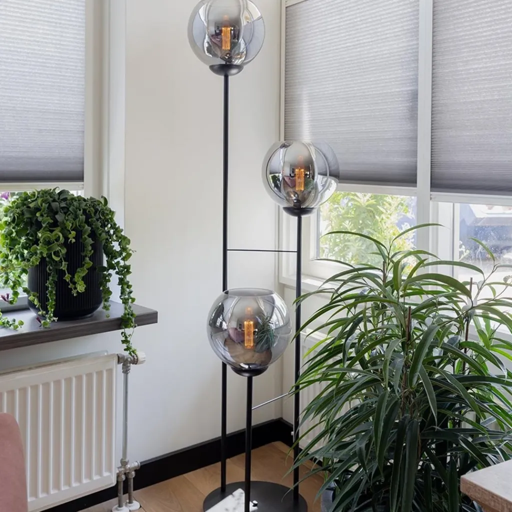 Straluma Hotel chique 3-lichts vloerlamp zwart met smoke/titanium glas> Vloerlampen|Luxe Verlichting