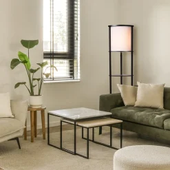 Straluma Houten vloerlamp zwart met beige kap><noscript><img width=