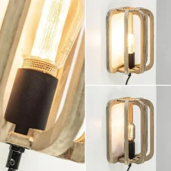 Straluma Houten wandlamp met zwarte fitting en snoer><noscript><img width=