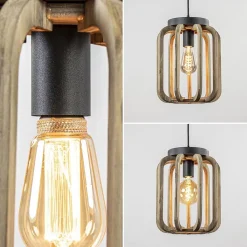 Straluma Industrieel landelijke hanglamp mat zwart met ruw hout><noscript><img width=