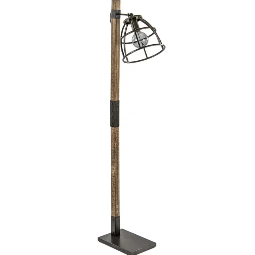 Straluma Industrieel landelijke vloerlamp Matrix hout met metalen korf> Kooilampen|Slaapkamerlampen