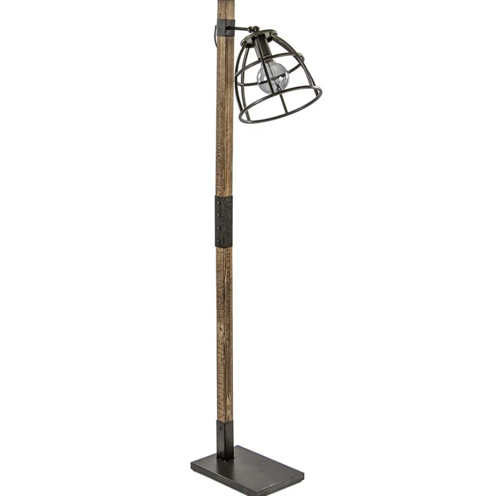 Straluma Industrieel landelijke vloerlamp Matrix hout met metalen korf> Kooilampen|Slaapkamerlampen