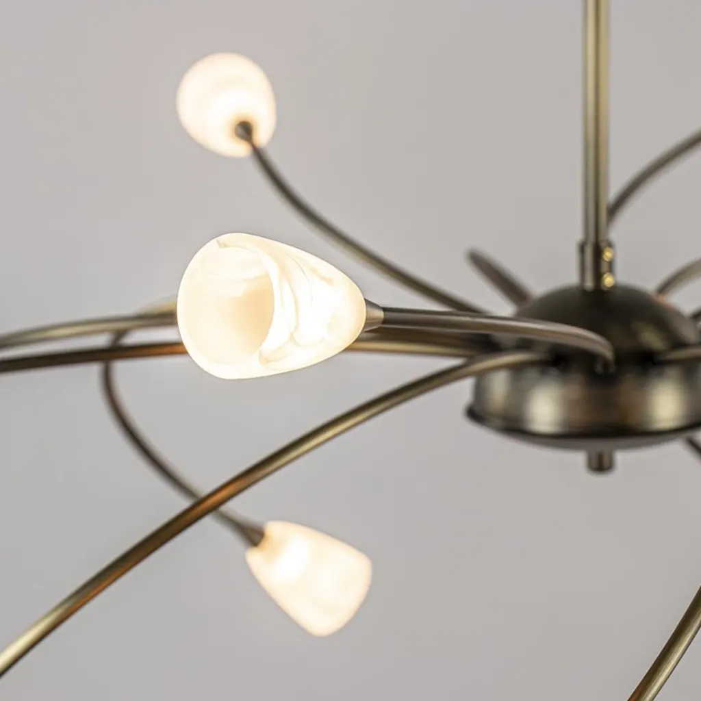 Straluma Klassieke eettafelhanglamp brons met wit glas dim to warm> Hanglampen|Keukenverlichting