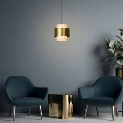 Straluma Klassieke hanglamp opaal glas met mat goud><noscript><img width=