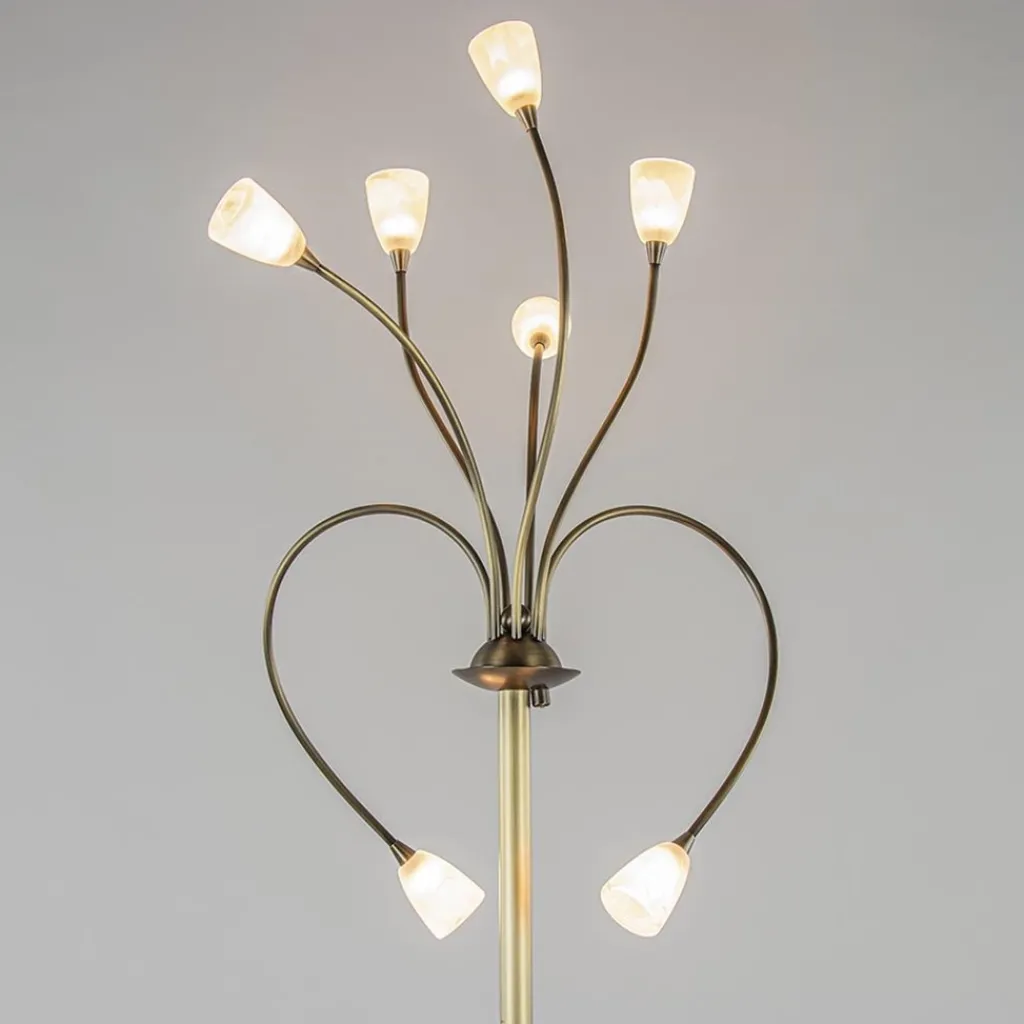 Straluma Klassieke vloerlamp brons met wit gevlamd glas en dimbaar LED> Vloerlampen|LED Vloerlampen