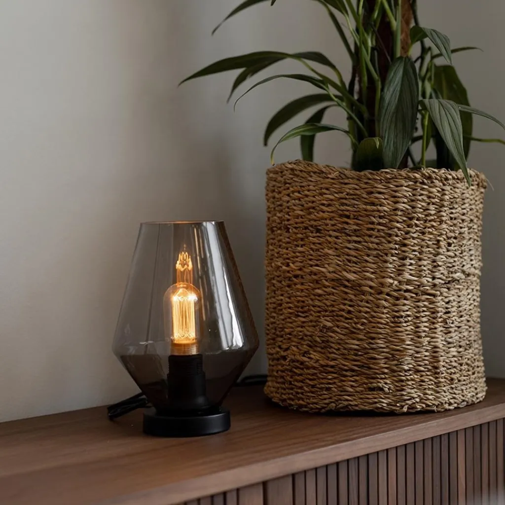 Straluma Kleine tafellamp zwart met smoke glas> Tafellampen|Klassieke Verlichting