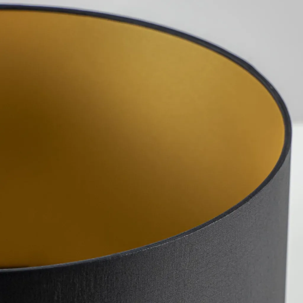 Straluma Lampenkap zwart/goud cilinder met gouden binnenzijde, hoogte 20cm, Ø 35cm, warm omgeslagen> Lampenkappen|Landelijke Verlichting