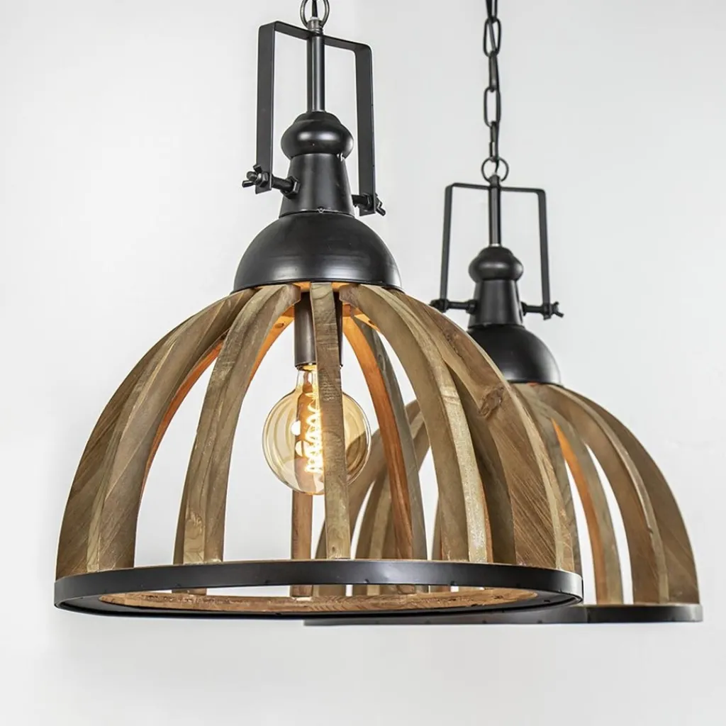 Straluma Landelijk industriële 2-lichts hanglamp hout/zink> Eettafellampen|Light and Living