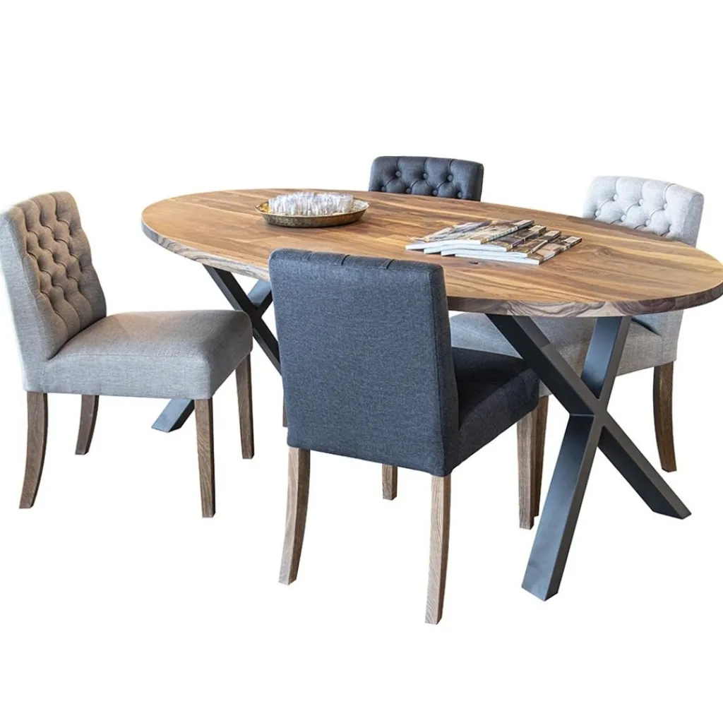 Straluma Landelijke eetkamerstoel stof met eiken pootjes> Eetkamerstoelen