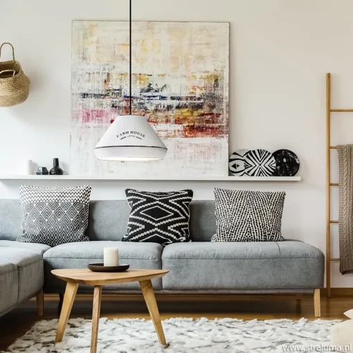 Straluma Landelijke hanglamp farm house wit met zwart Ø32 cm> Tienerkamerlampen|Slaapkamerlampen