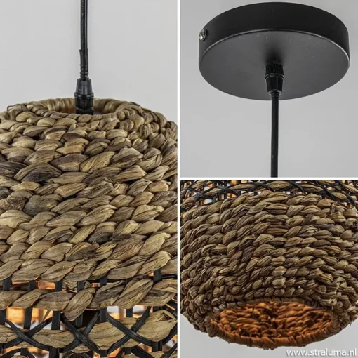Straluma Landelijke hanglamp Tripoli rotan met zwart> Light and Living|Keukenverlichting