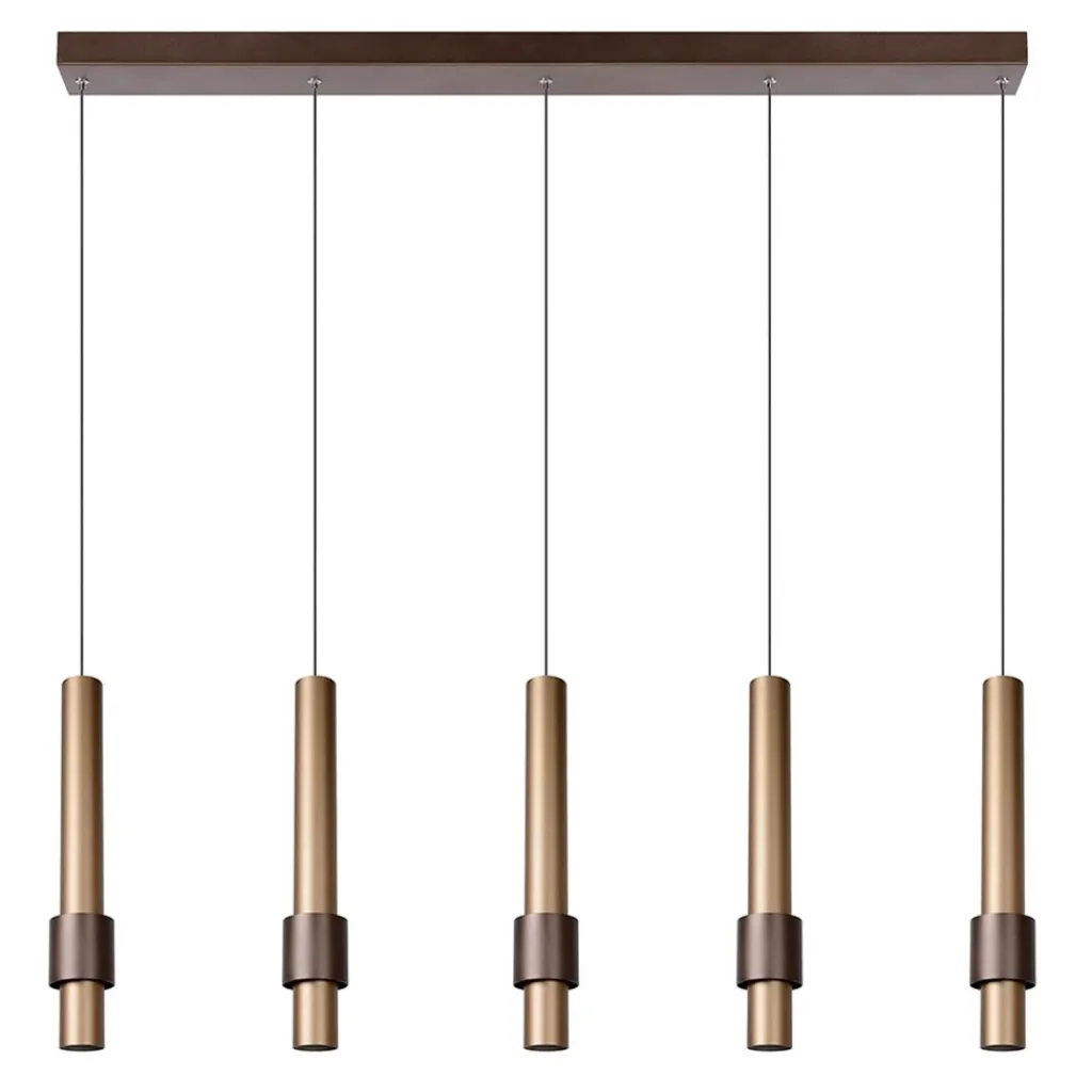Straluma Landelijke 5-lichts LED hanglamp cilinders bruin> Hanglampen|Eettafellampen