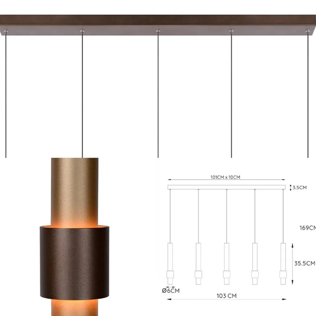 Straluma Landelijke 5-lichts LED hanglamp cilinders bruin> Hanglampen|Eettafellampen