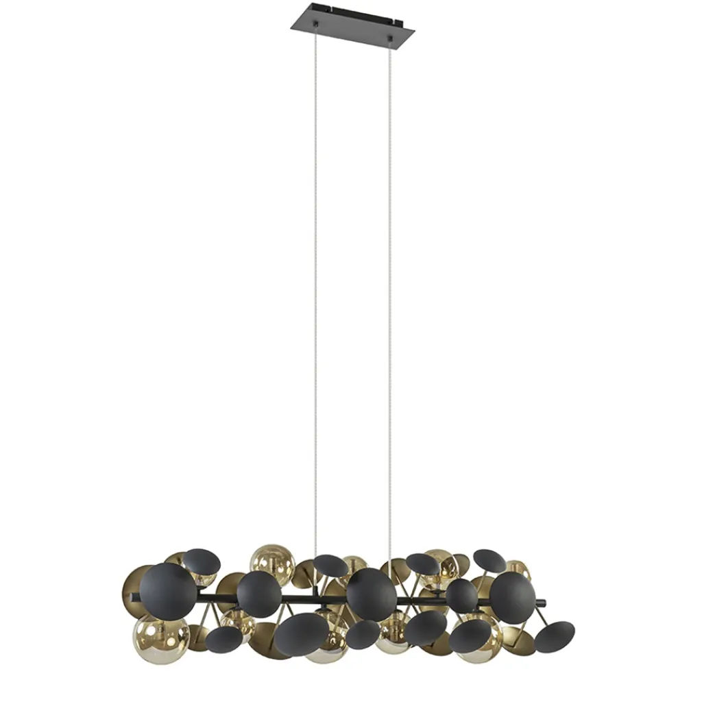 Straluma Langwerpige hanglamp grijs/goud + amber glas> Hanglampen|Eettafellampen