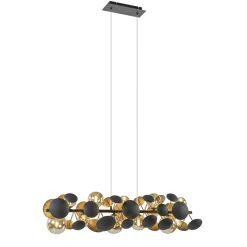 Straluma Langwerpige hanglamp grijs/goud + amber glas> Hanglampen|Eettafellampen