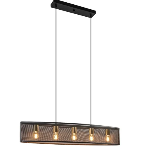 Straluma Langwerpige hanglamp mat zwart metaal met goud> Eettafellampen|Keukenverlichting