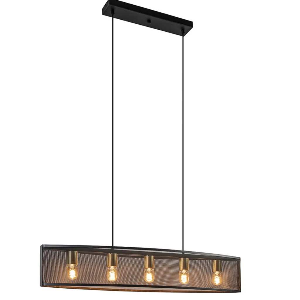 Straluma Langwerpige hanglamp mat zwart metaal met goud> Eettafellampen|Keukenverlichting