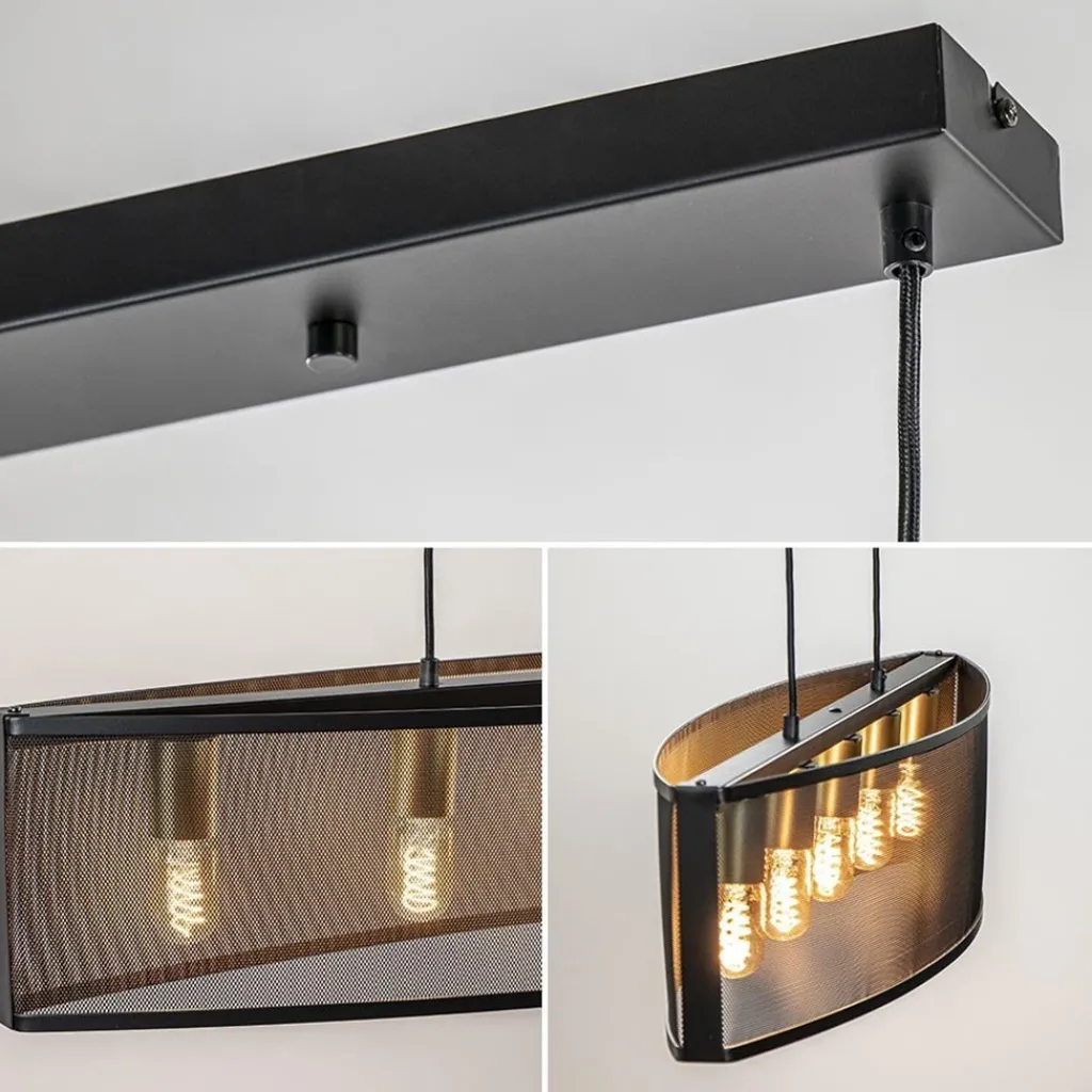 Straluma Langwerpige hanglamp mat zwart metaal met goud> Eettafellampen|Keukenverlichting