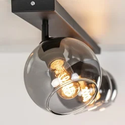Straluma Langwerpige plafondlamp mat zwart met smoke glazen bollen></noscript> Woonkamerlampen|Slaapkamerlampen