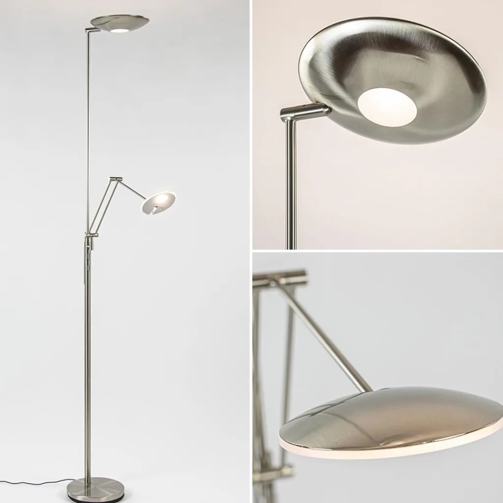 Straluma LED uplighter met verstelbare leesarm nikkel> Vloerlampen|Leeslampen