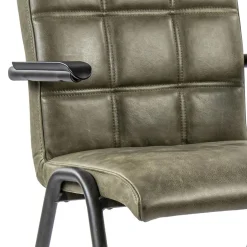Straluma Lederen armstoel olijf groen met zwart metalen pootjes><noscript><img width=