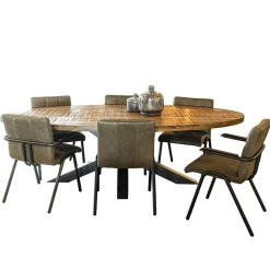 Straluma Lederen armstoel olijf groen met zwart metalen pootjes><noscript><img width=