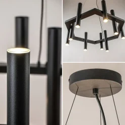Straluma 12-Lichts design hanglamp 6-hoekig mat zwart><noscript><img width=