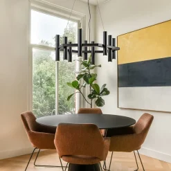 Straluma 12-Lichts design hanglamp 6-hoekig mat zwart><noscript><img width=