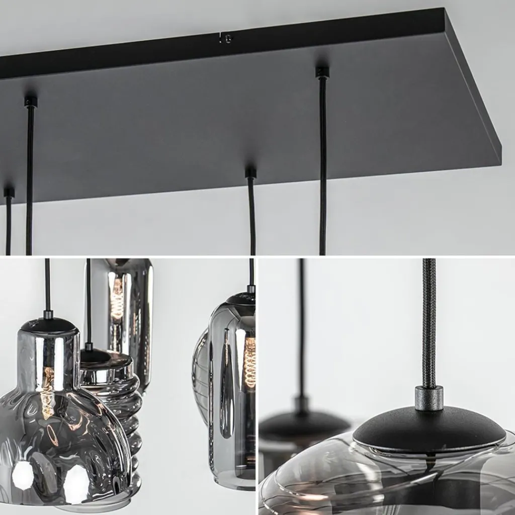 Straluma 6-Lichts eettafelhanglamp met smoke/titanium glas> Eettafellampen|Pendel Lampen