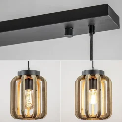 Straluma 4-Lichts eettafelhanglamp mat zwart met ruw hout><noscript><img width=