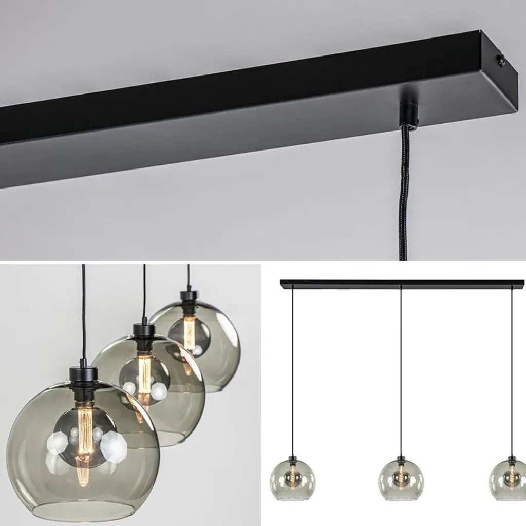 Straluma 3-Lichts eettafelhanglamp met smoke glazen bollen> Eettafellampen|Pendel Lampen