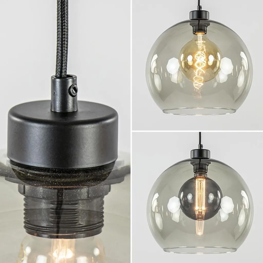 Straluma 3-Lichts eettafelhanglamp met smoke glazen bollen> Eettafellampen|Pendel Lampen