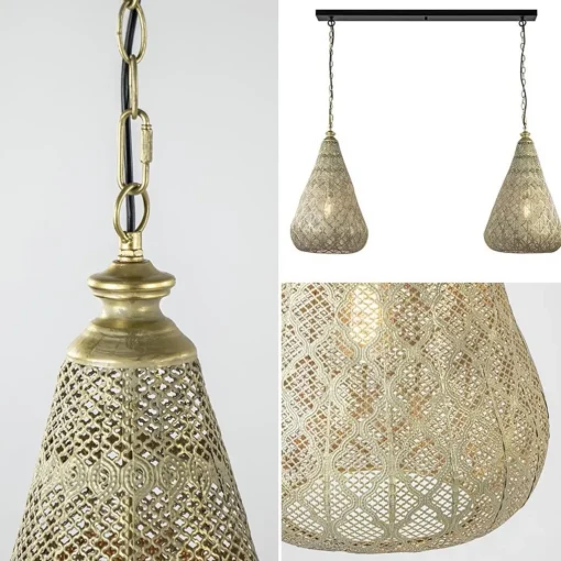 Straluma 2-Lichts eettafelhanglamp mat goud/zwart oriental> Eettafellampen|Keukenverlichting
