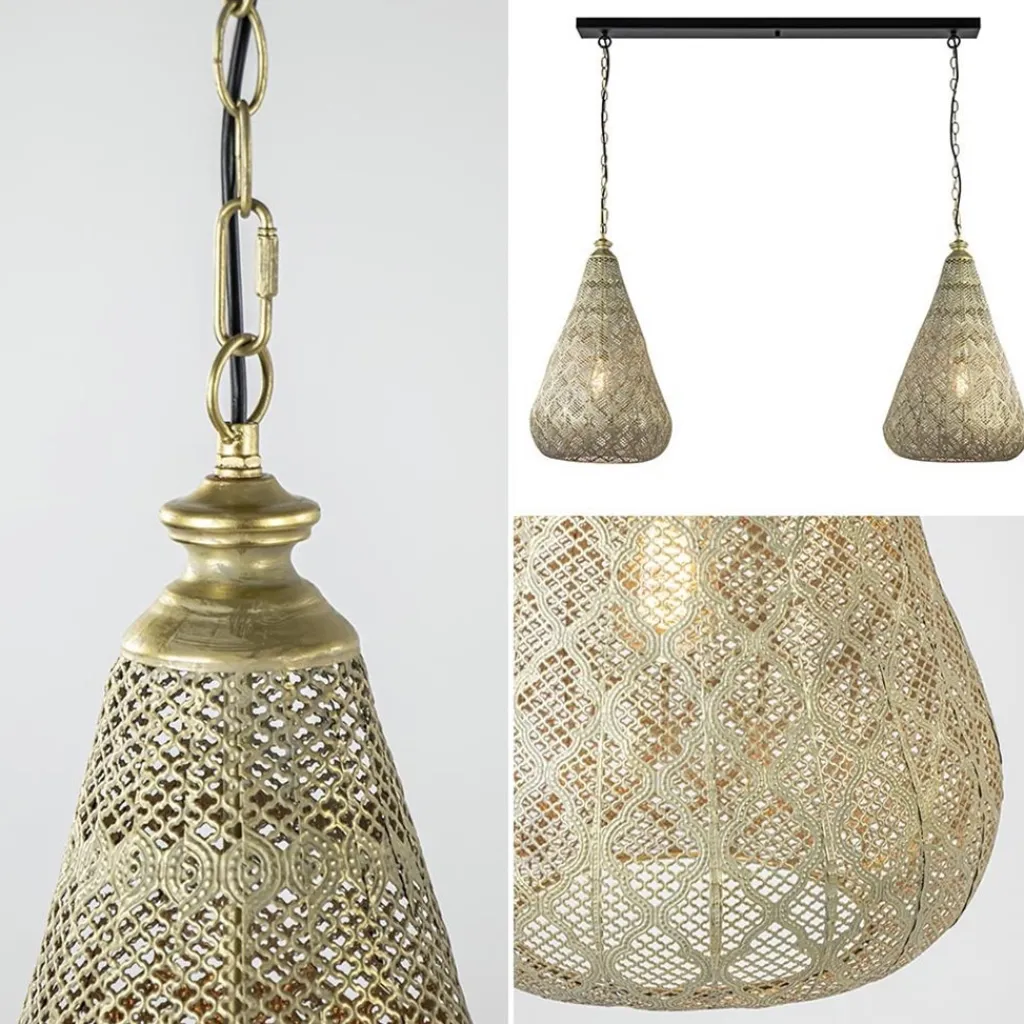 Straluma 2-Lichts eettafelhanglamp mat goud/zwart oriental> Eettafellampen|Keukenverlichting