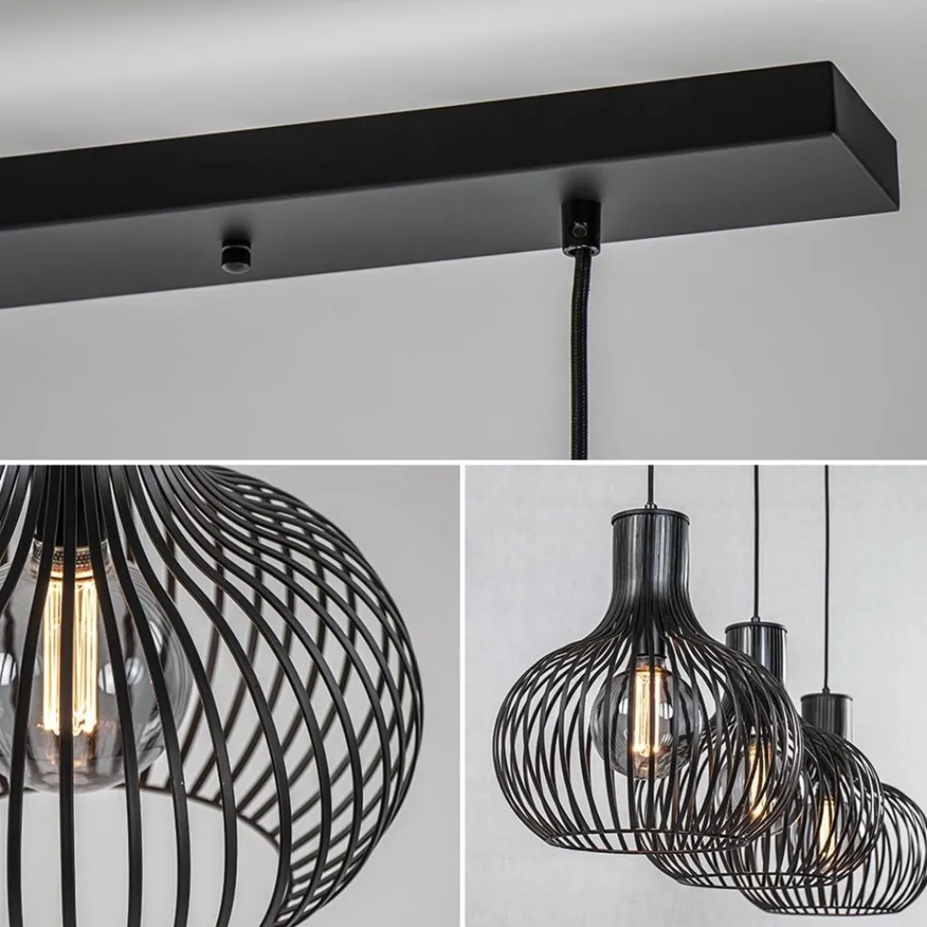 Straluma 3-Lichts eettafelhanglamp onion mat zwart> Eettafellampen|Draadlampen