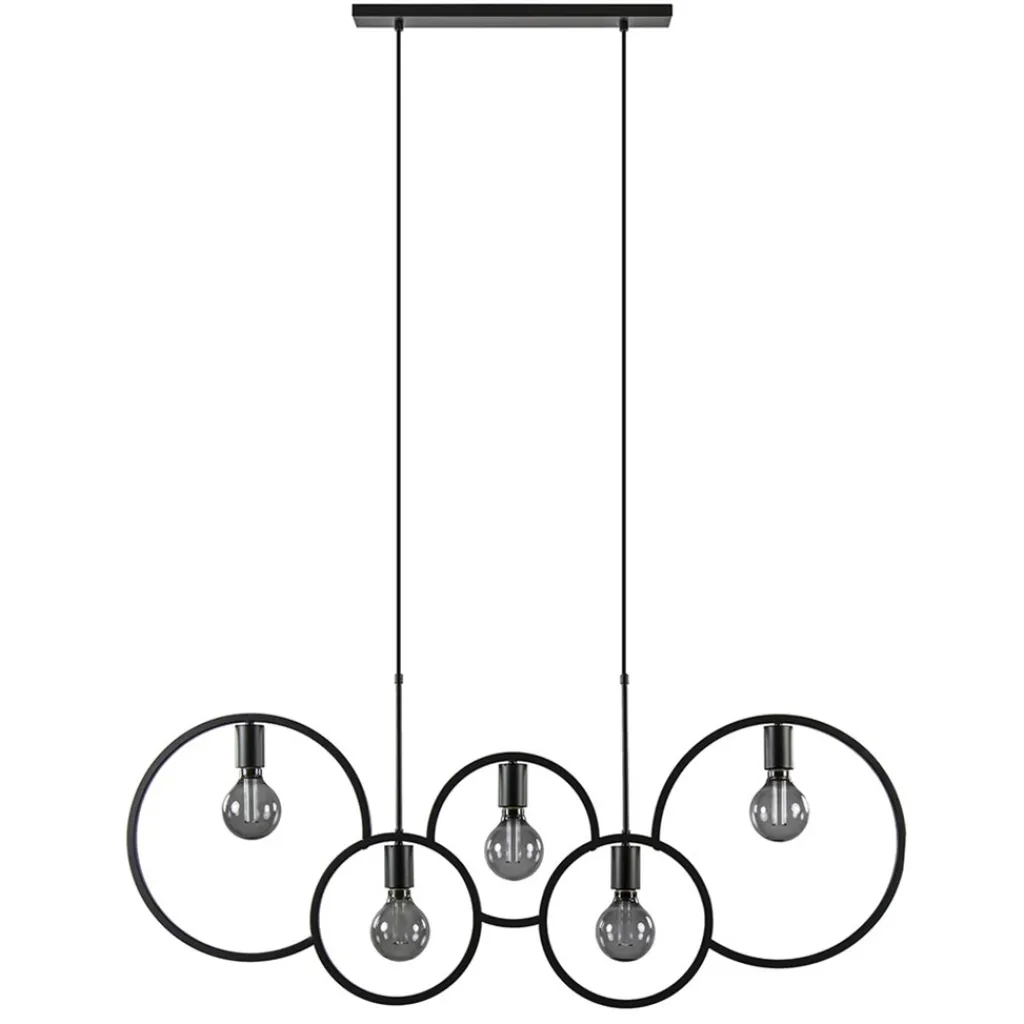Straluma 5-Lichts eettafelhanglamp ringen mat zwart> Eettafellampen|Eetkamerverlichting