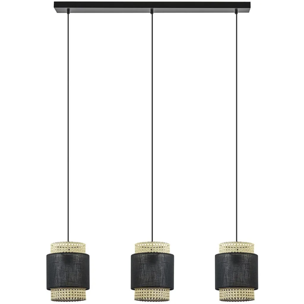 Straluma 3-Lichts eettafelhanglamp webbing met zwart> Eettafellampen|Keukenverlichting