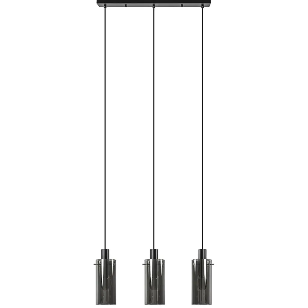 Straluma 3-Lichts eettafelhanglamp zwart met cilinder smoke glas> Eettafellampen|Pendel Lampen