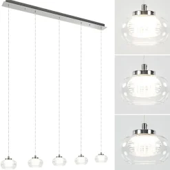 Straluma 5-Lichts hanglamp chroom met helder glas en dimbaar LED><noscript><img width=
