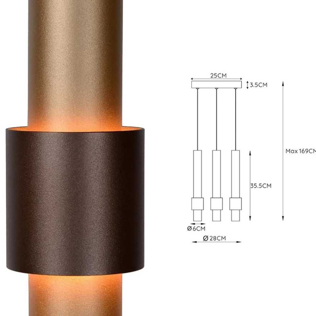 Straluma 3-Lichts hanglamp LED cilinders bruin rond> Hanglampen|Eettafellampen