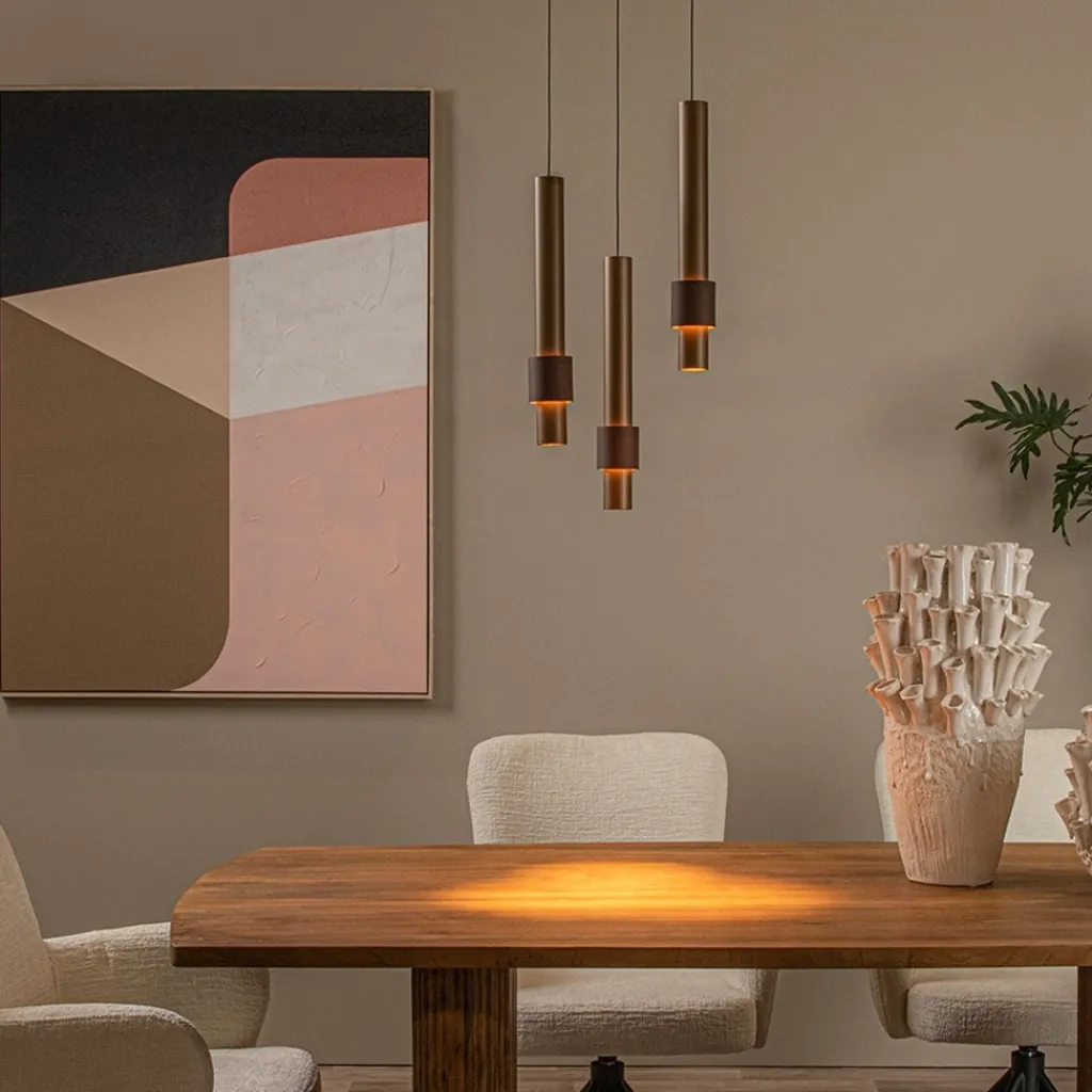 Straluma 3-Lichts hanglamp LED cilinders bruin rond> Hanglampen|Eettafellampen