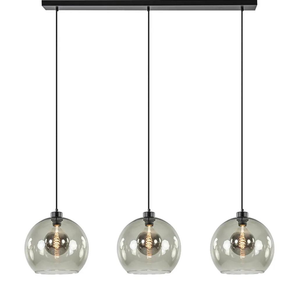 Straluma 3-Lichts hanglamp zwart met smoke glas> Eettafellampen|Pendel Lampen